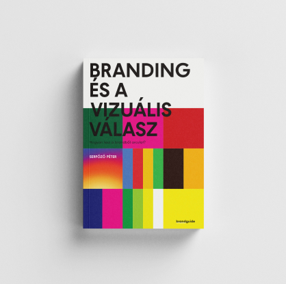 A Branding és a vizuális válasz c. könyv borítója felülnézetben.